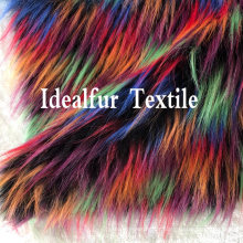Multi Color Jacquard Long Pile Fake Fur Fabric